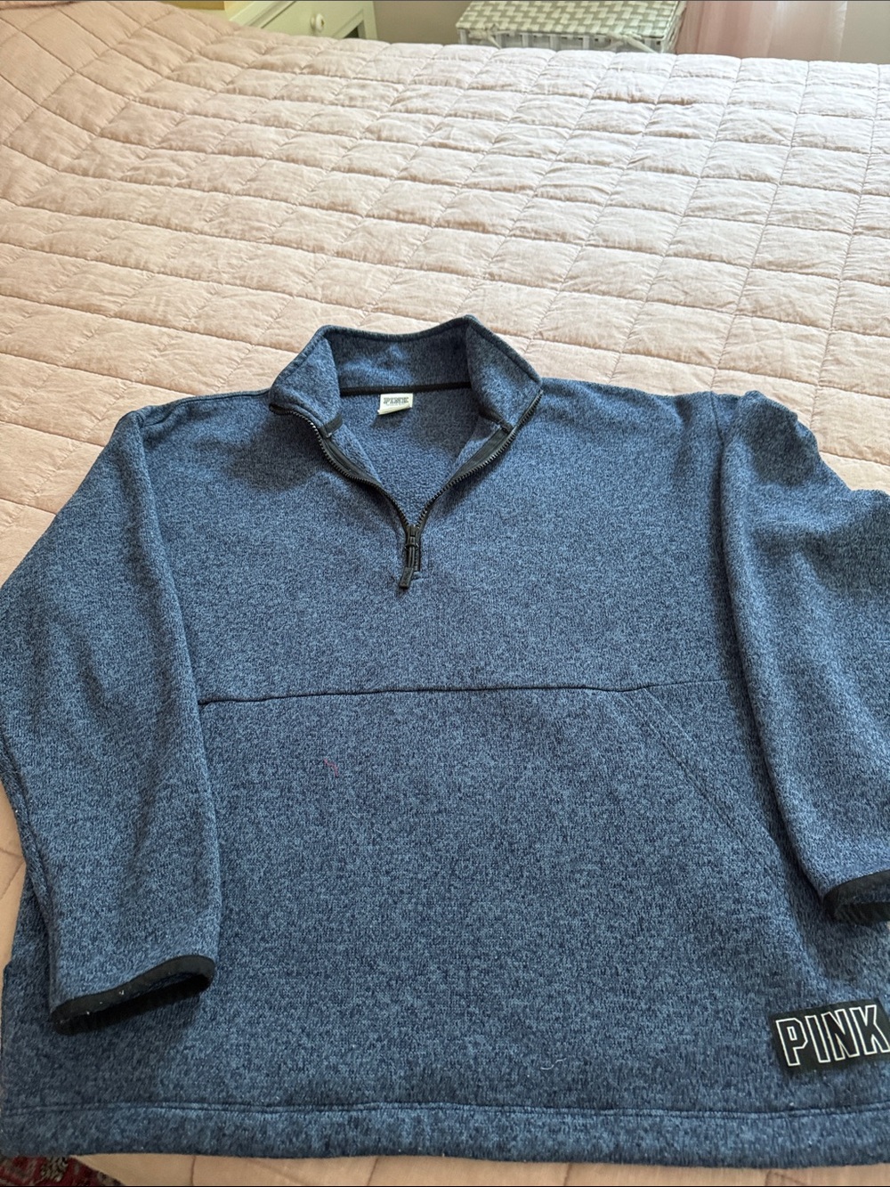 PINK Victoria's Secret Heathered Blue Quarter-Zip Pullover